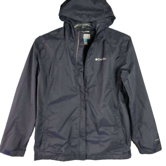 Columbia Boys Size XL Rain Jacket Windbreaker Omni Tech Black Hooded Full Zip